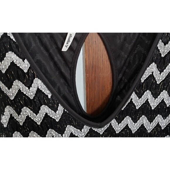 Studio Y Sz XS Black White Chevron Herringbone Lace Fit and Flare Dress Metallic - Picture 9 of 15